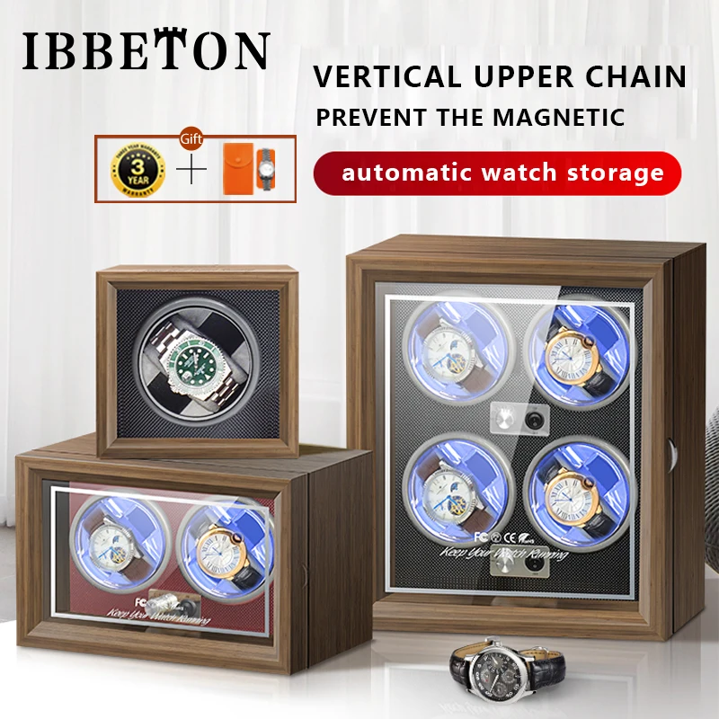 IBBETON Luxury Wood Watch Winder High-End 2 4 6 Slots Automatic Watches Box With Mabuchi Mute Motor Watch Cabinet Clock Storage