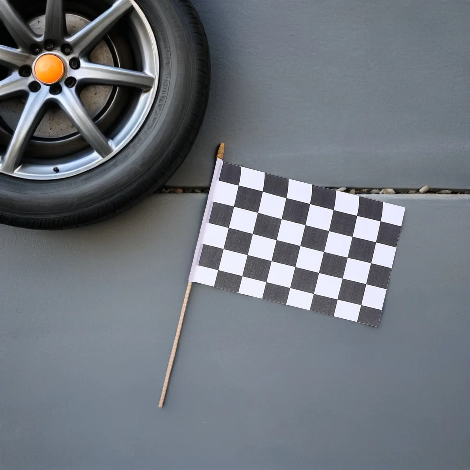 16 PCS Checkered Stick Flag on Sticks Black and White Decor Racing Mini Race Track Flags Car