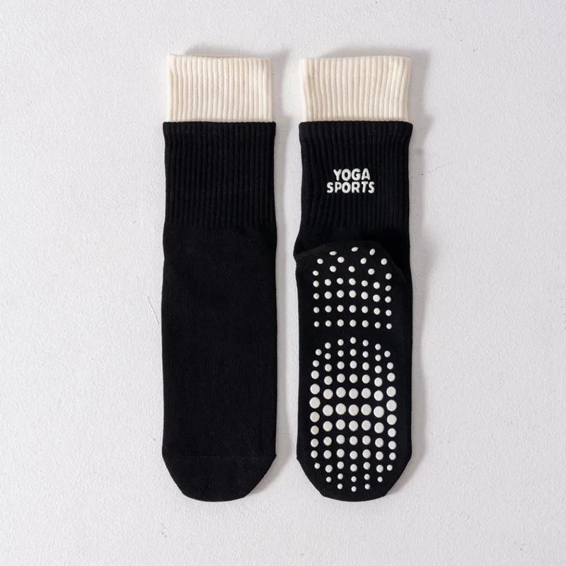 Color-Blocked Women's Non-Slip Yoga Socks, Cotton Blend Silicone Dot Pilates Floor Socks, Indoor Fitness Dance Sports Socks