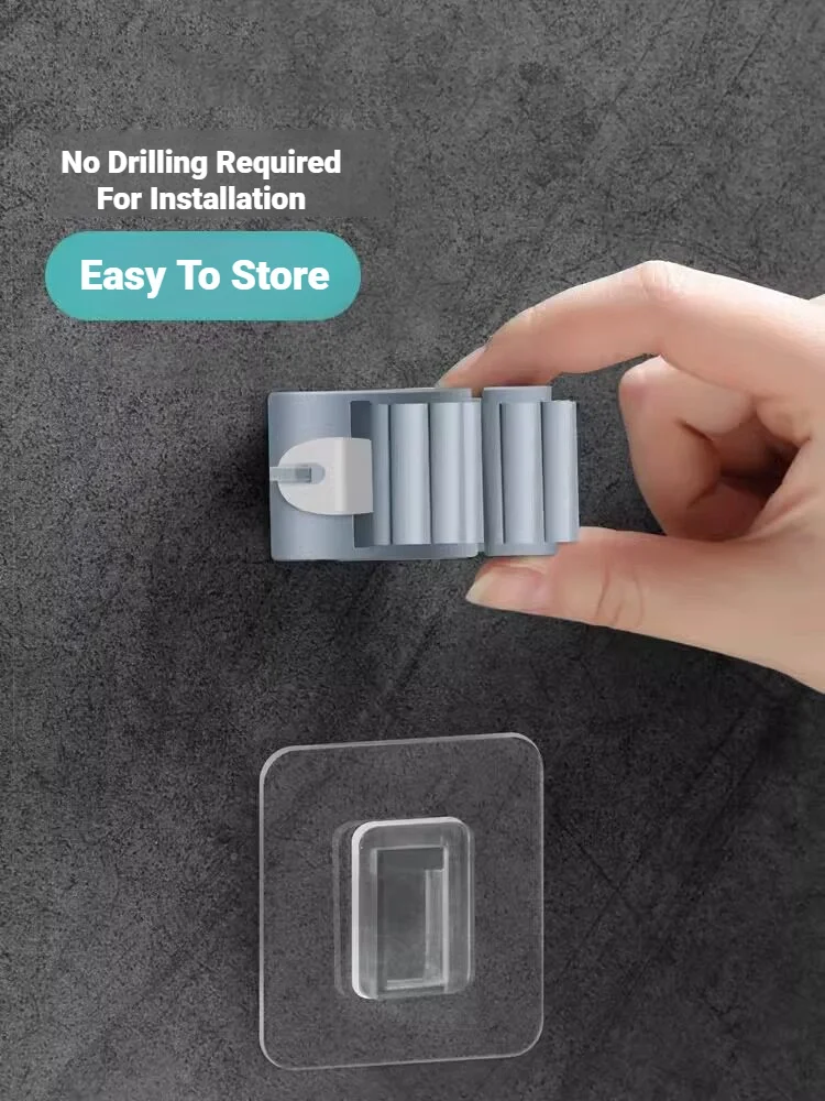 Mop Storage Rack Bathroom Suction Hanging Pipe Traceless Mop Clip Broom Hanger Wall Mounted Waterproof Mop Holder Self Adhesive - view 5