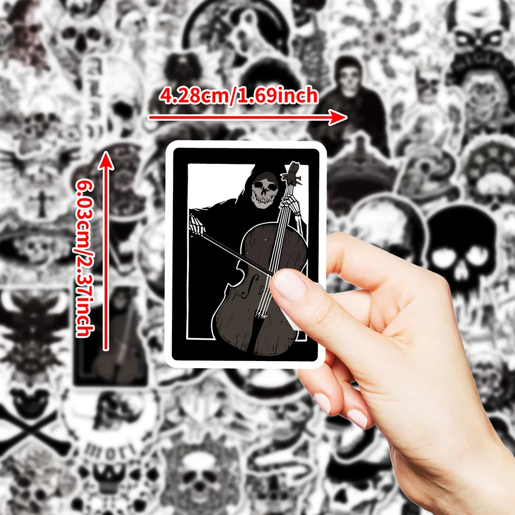 50 Pcs New Black & White Gothic Style Skull Series PP Waterproof Stickers - Decorative Decals(LanLanStickersWorld Store)