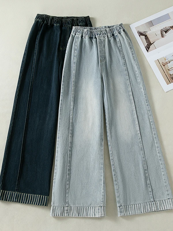 High Waist Straight Leg Jeans Women's Spring Summer Autumn Fashion Cuffed Long Pants Cotton Denim No Stretch Ladies Trousers