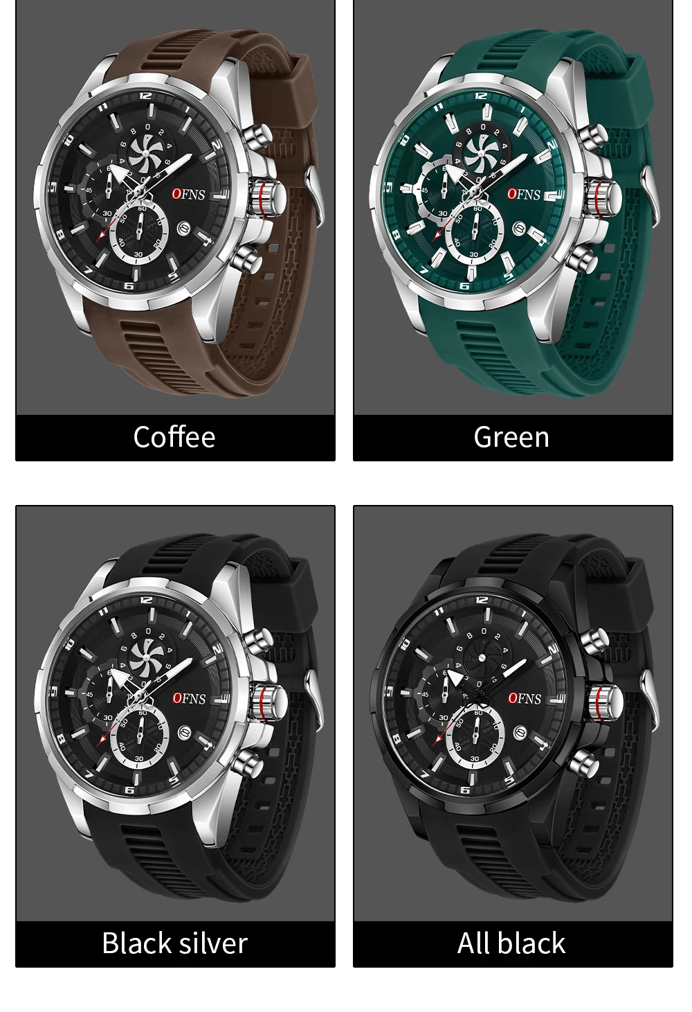 OFNS 8025 Fashion Business Herren-Quarzuhr, multifunktional, sechs Nadeln, drei Augen, Chronograph, wasserdicht, Kalender, Herrenuhr