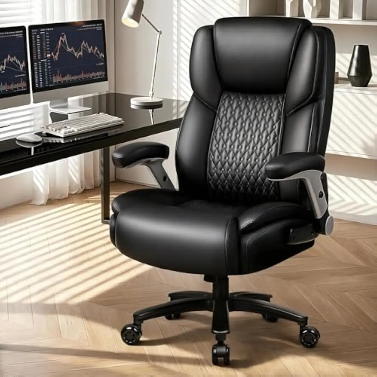 Ergonomic High-Back Executive Chair for Big and Tall Users • 600 LBS Capacity • Adjustable Lumbar Support • Padded Faux Leather