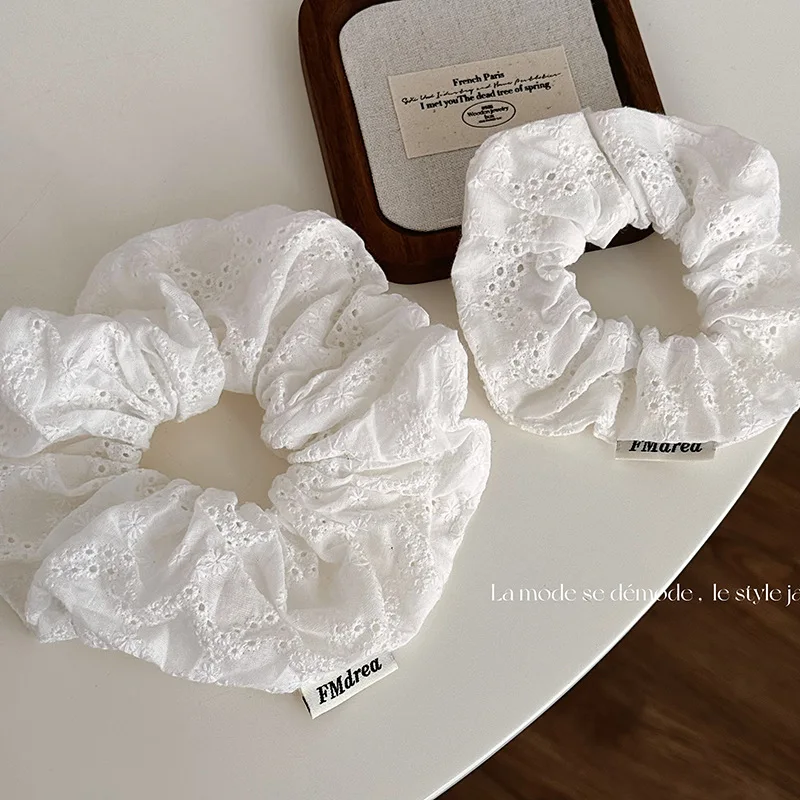 Oversized Lace Scrunchies for Women Elastic Hair Bands Ponytail Holders Tie Solid Hair Hoop Rubber Bands Women Hair 2025