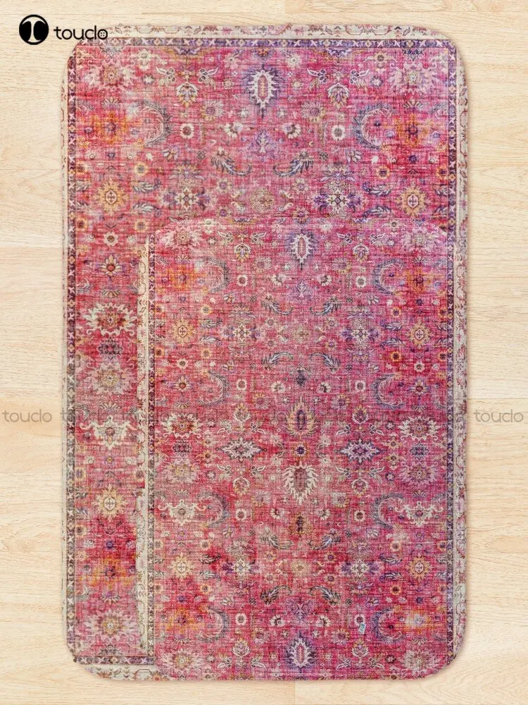 Antique Traditional Pink Oriental Moroccan Style  Bath Mat Poster Bathroom Rug