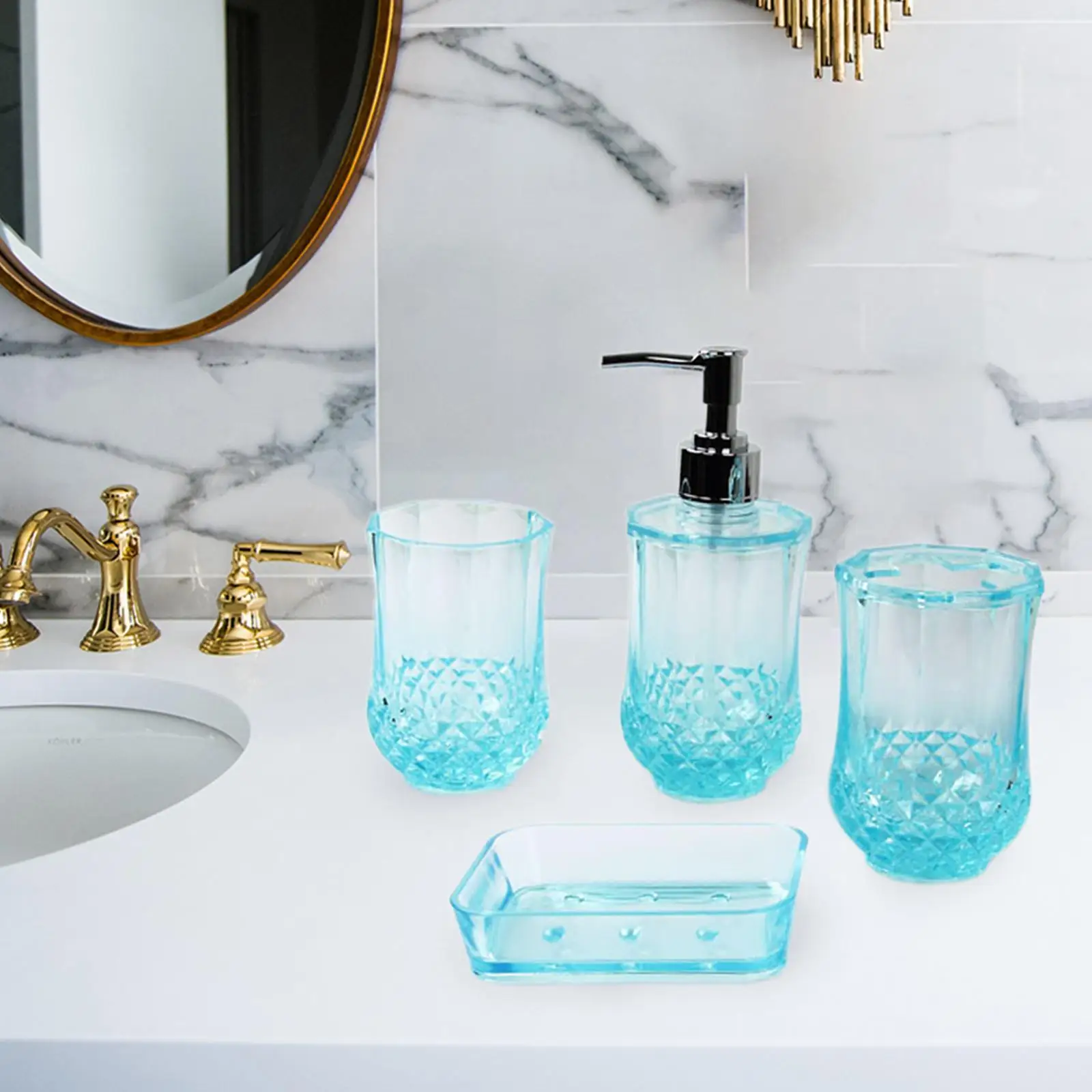 4Pcs Lotion Dispenser Storage Case Acrylic Toiletries Organizer Portable Toothbrush Holder Soap Dish for Hotel Vanity Countertop