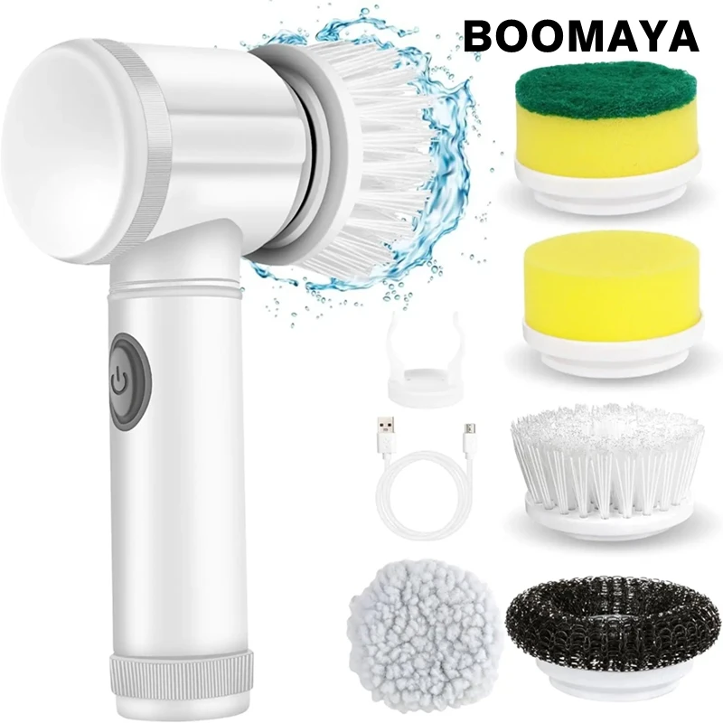 Electric Spin Scrubber Bathroom 5in1 Cleaning Brush Power Scrubber With 5 Replaceable Brush Heads Electric Cleaning Brush