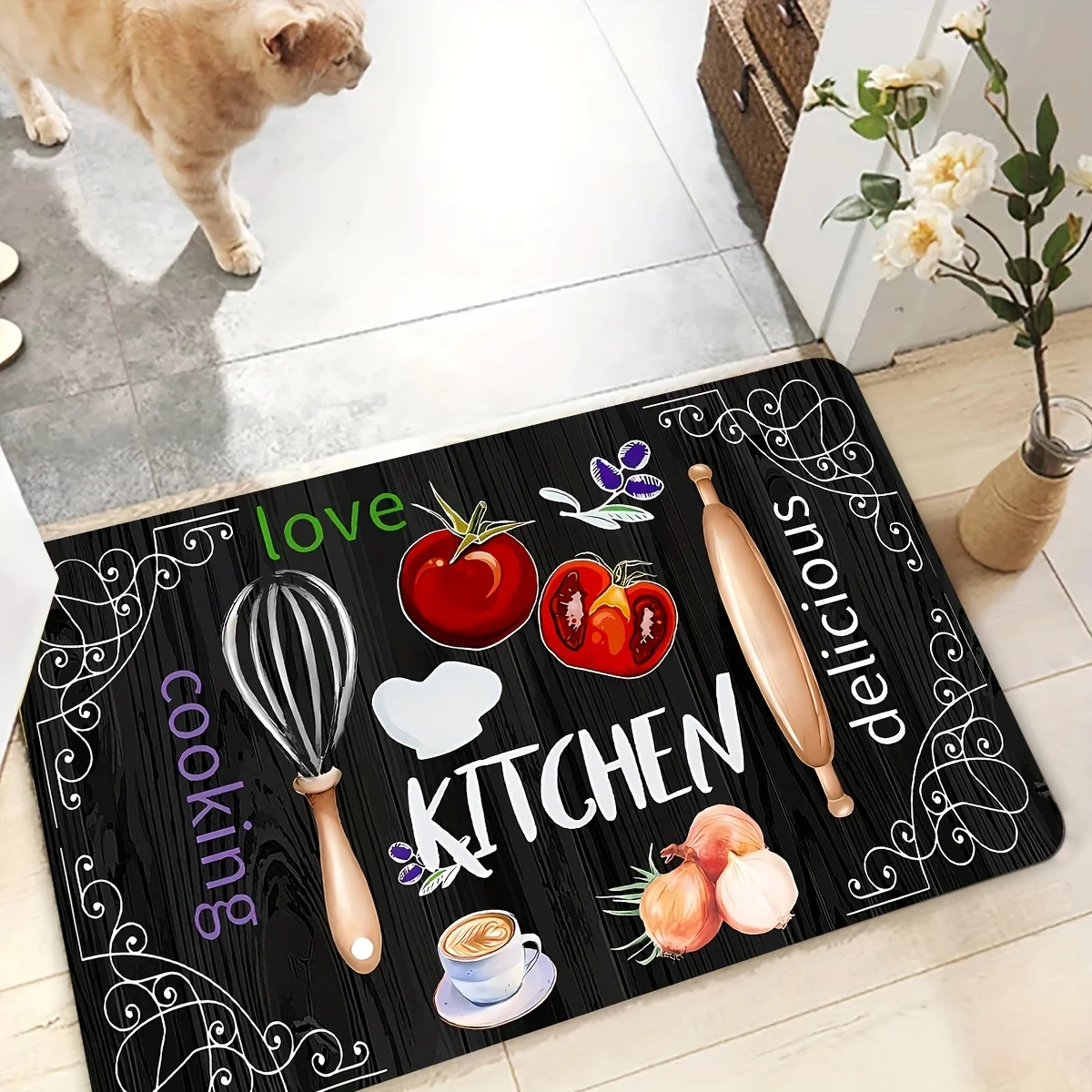 VIKAMA 1pcs Kitchen-Themed Rug Set Soft, Warm and Noise-Reducing Entrance Hallway, Kitchen and Living Area Rugs Home Decor