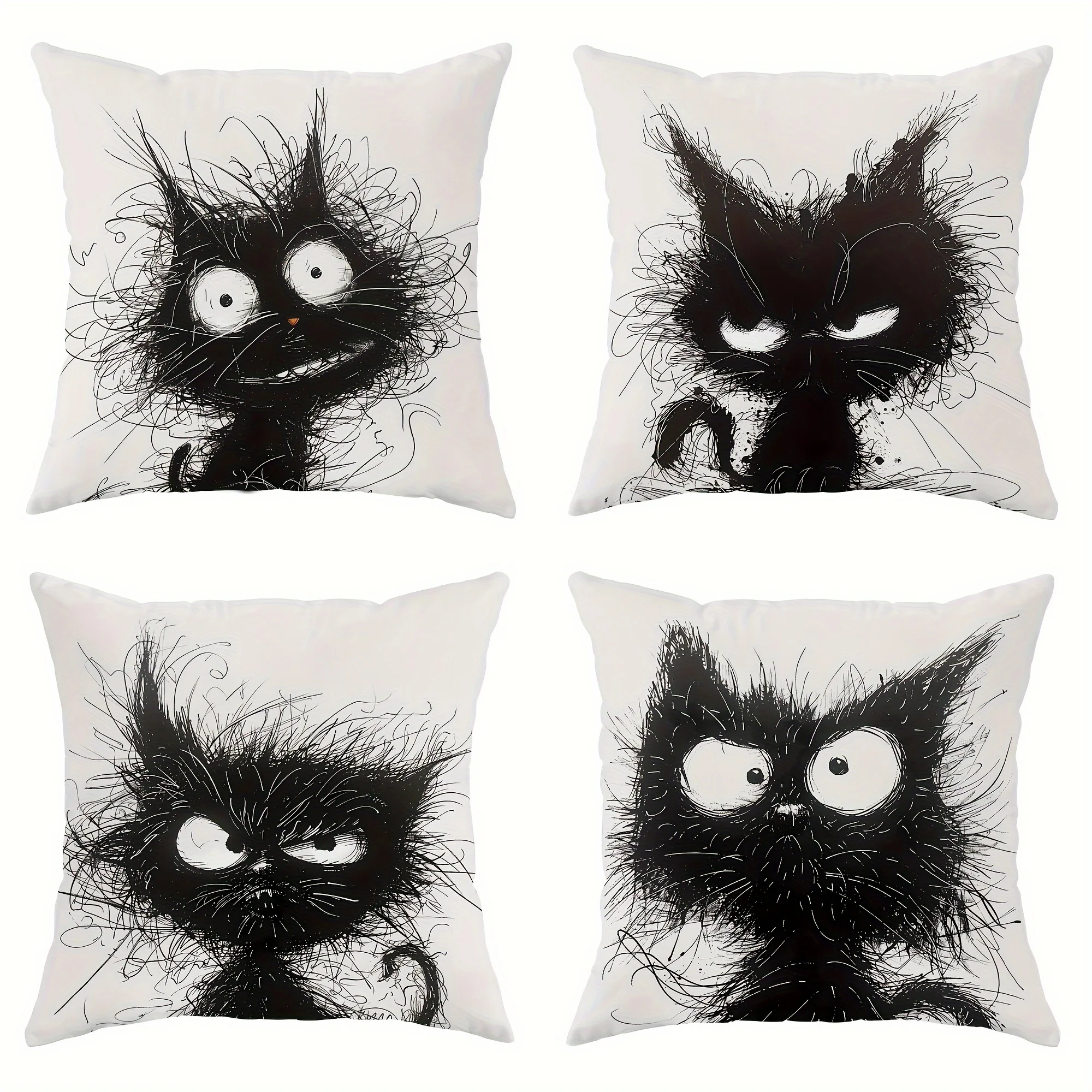 Contemporary Style Throw Pillow Covers with Whimsical Cat Design,Machine Washable for Various Room Decor, 18x18 inches