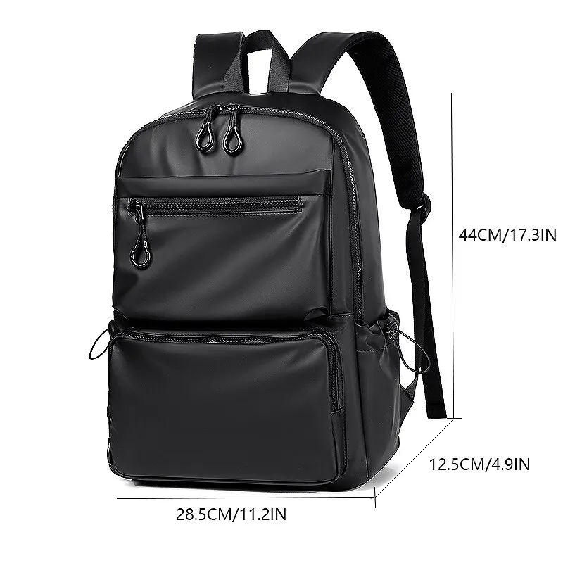 A 14 Inch Men\'s Backpack Large Capacity Travel Leisure Solid Color Pu Computer Backpack Fashion Men And Women Students Schoolbag