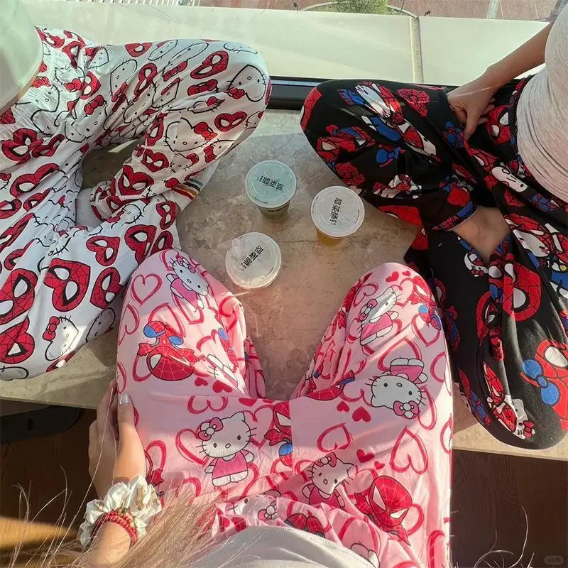 

Sanrio женские пижамные штаны с принтом «Hello Kitty» пижамные штаны Y2K корейские повседневные брюки с героями мультфильмов подарки для девочек домашняя одежда для отдыха