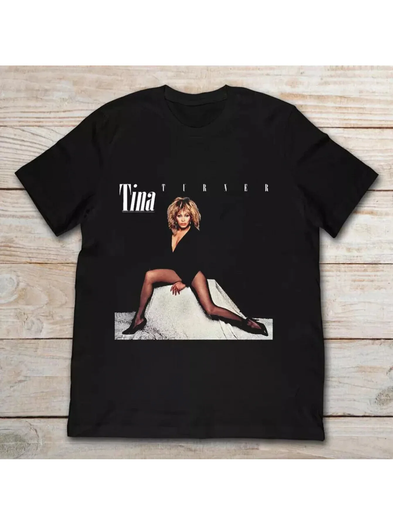 Vina Turner Graphic Print T-Shirt - 100% Cotton, Unisex Casual Crew Neck Tee, Black with White Lettering & Figure Design