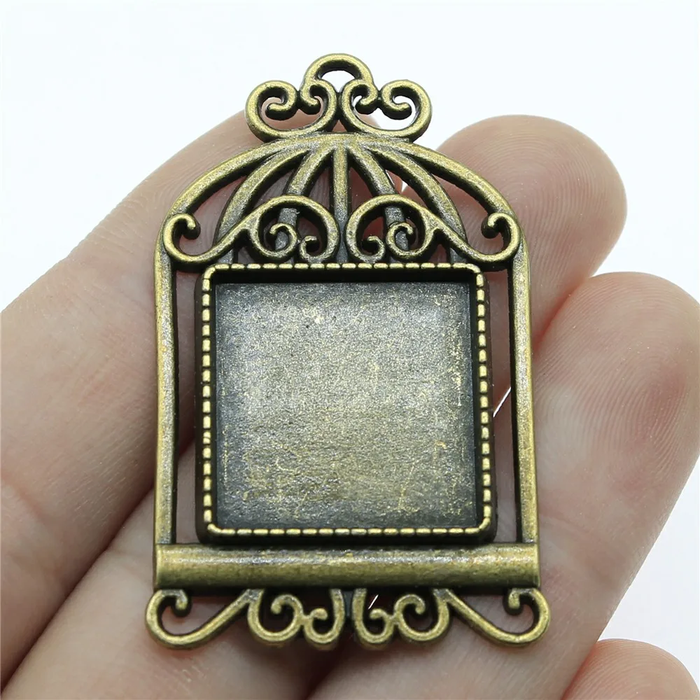 WYSIWYG 3pcs 20mm Inner Size Antique Bronze Antique Silver Color Birdcage Square Cabochon Base Setting For Jewelry Making