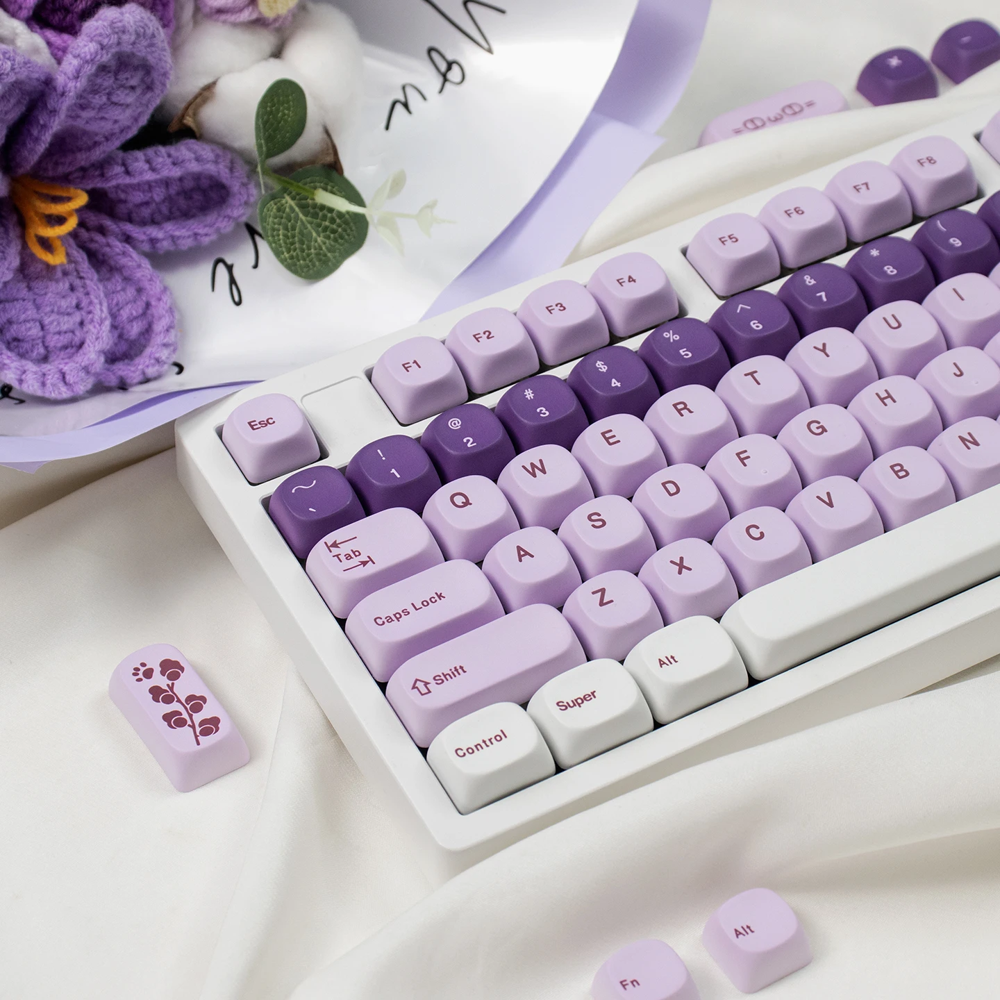 

Grape Smoothie Keycaps Dye-Sublimate PBT Keycaps Purple Cute Round MOA Keycaps For MX Cherry Mechanical Keyboard