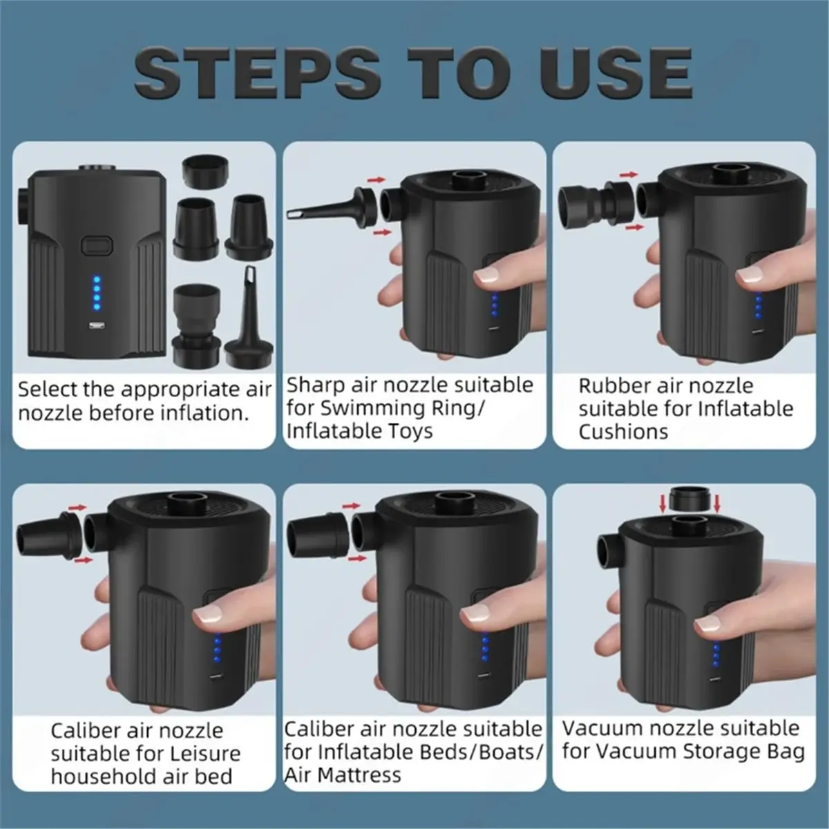 ABYA New Portable Electric Air Pump for Inflatables for Outdoor Camping,Air Mattress Beds,Boats,Cushion,Couch,Pool Floats A
