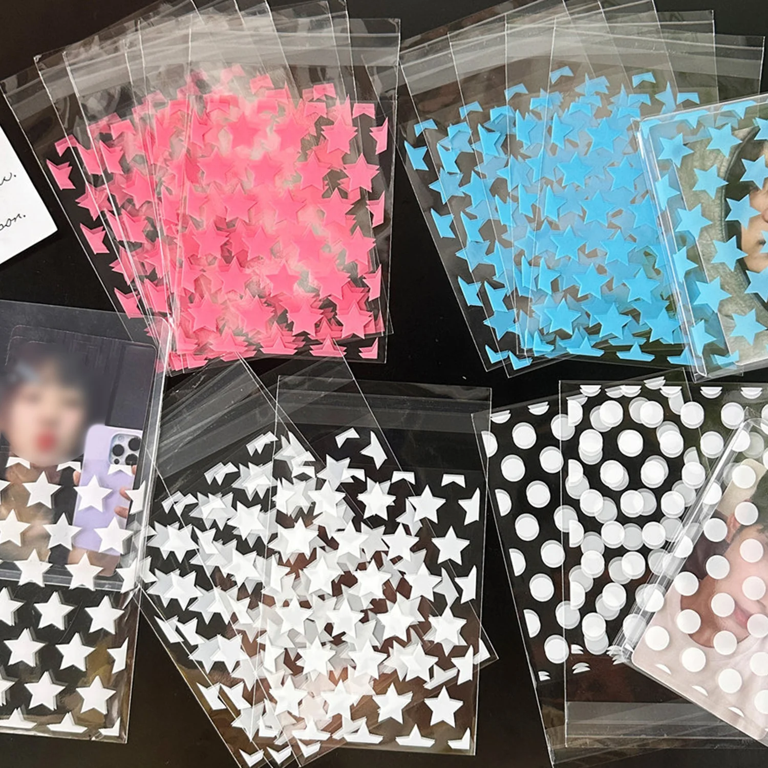 50Pcs/pack Transparent Star Self-adhesive Opp Bag Kpop Idol Photo Cards Protective Storage Bag Photocard Card Sleeves