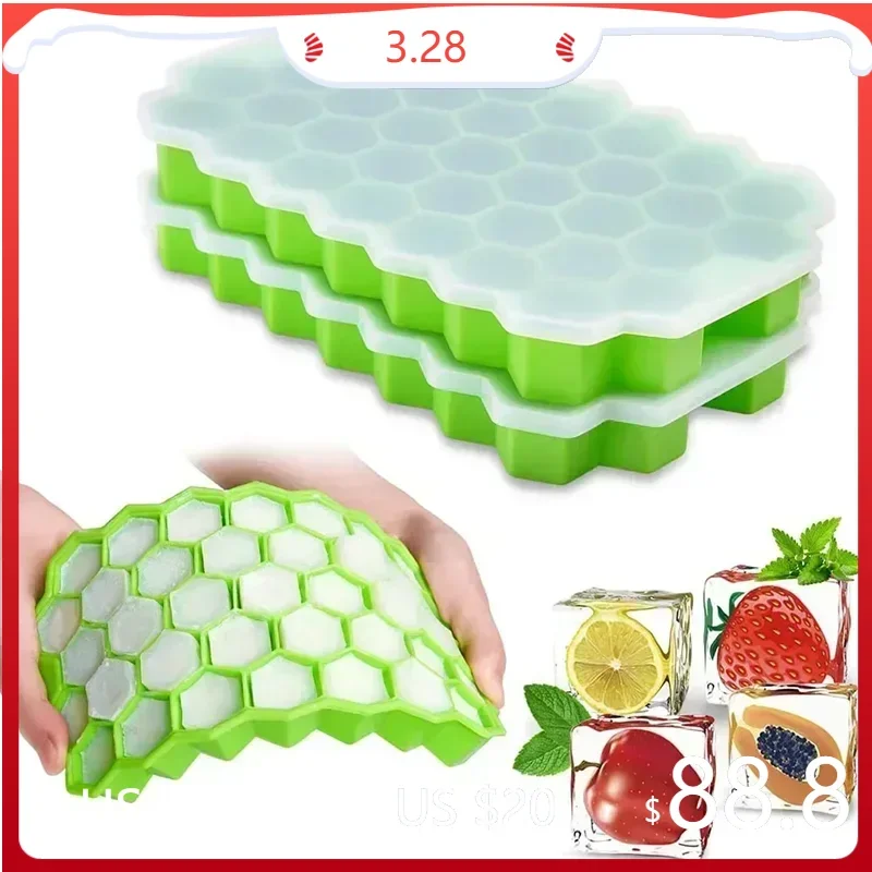 

37 Cavity Silicone Ice Cube Mold with Lids Large-capacity Ice Trays Food Grade Ice Maker BPA Free Reusable Kitchen Gadgets