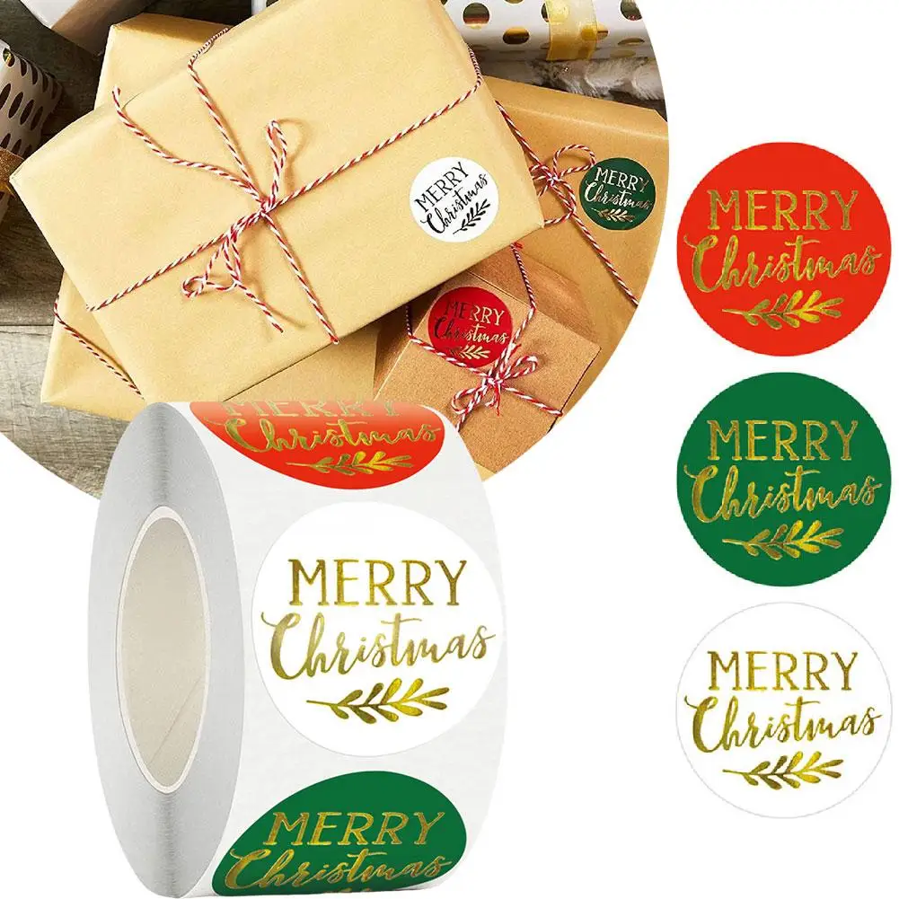 1roll 1.5inch/3.8cm Round Laser Merry Christmas Thank With You Stickers Label Gift Holiday Waterproof Sealing Seal Gif T4k1