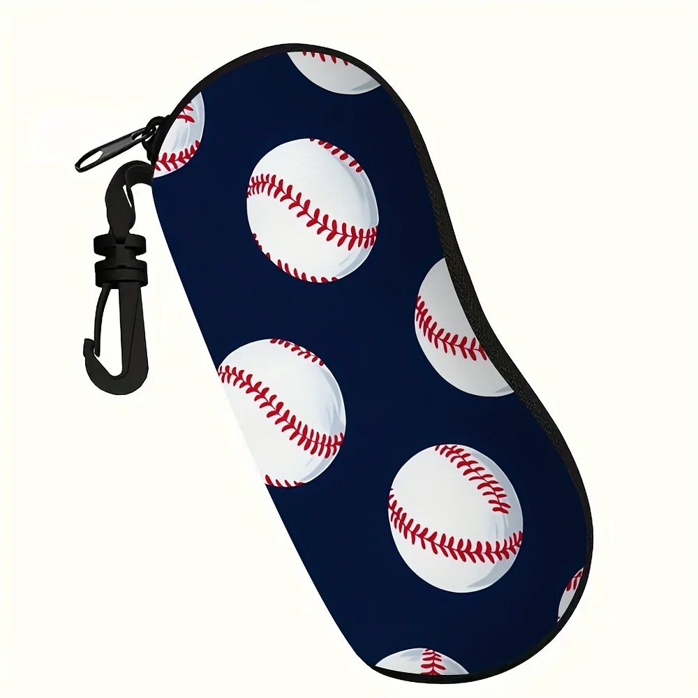 1pc 2D FLAT PRINTING Baseball-Themed Zipper Eyeglass Holder with Strap – Stylish & Portable Glasses Case for Travel