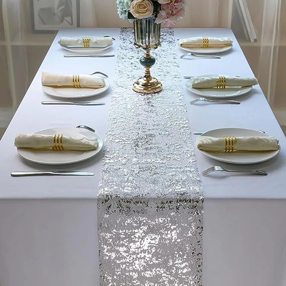 Metallic Gold Table Runner Wedding Birthday Party Christmas Table Decor Sequin Glitter Thin Mesh Roll Tablecloth Decor Supplies