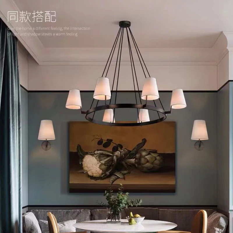 American Black All-Copper Fabric Cover Living Room Chandelier Simple Creative Personality Bedroom Roof Ceiling Lighting