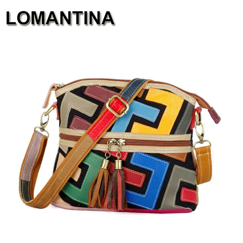 

LOMANTINA Real LEATHER Casual Multi Color Messenger Bbag Colorful Pattern Women's Colorful Geometric Single Shoulder Bag