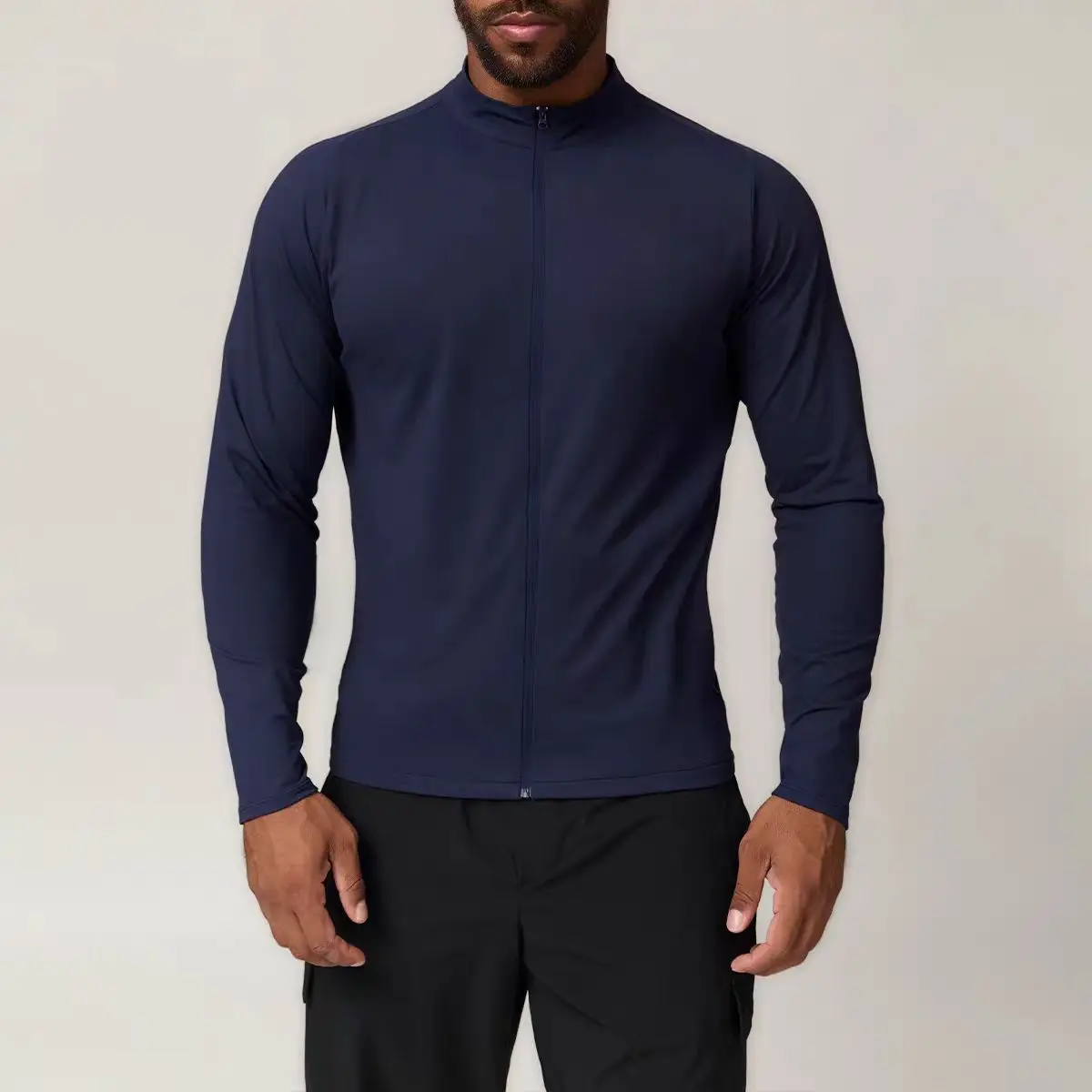 Cárdigan de manga larga para Yoga con logo de marca para hombre, cárdigan con cremallera, informal, deportivo, ajustado, con cuello levantado, abrigo con bolsillos, ropa deportiva de secado rápido