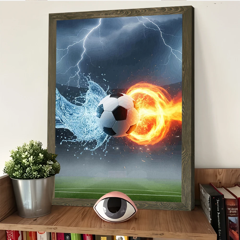 كرة القدم المياه والنار الطباعة المشارك تخصيص صور الرسم على لوحات القماش الجدارية للديكور المنزل غرفة ديكور فاخر