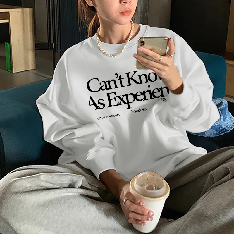 Frauen Herbst Neue Casual Oansatz Langarm Hoodies Brief gedruckt Sweatshirts Vintage Harajuku Chic Pullover Top Y2K2025