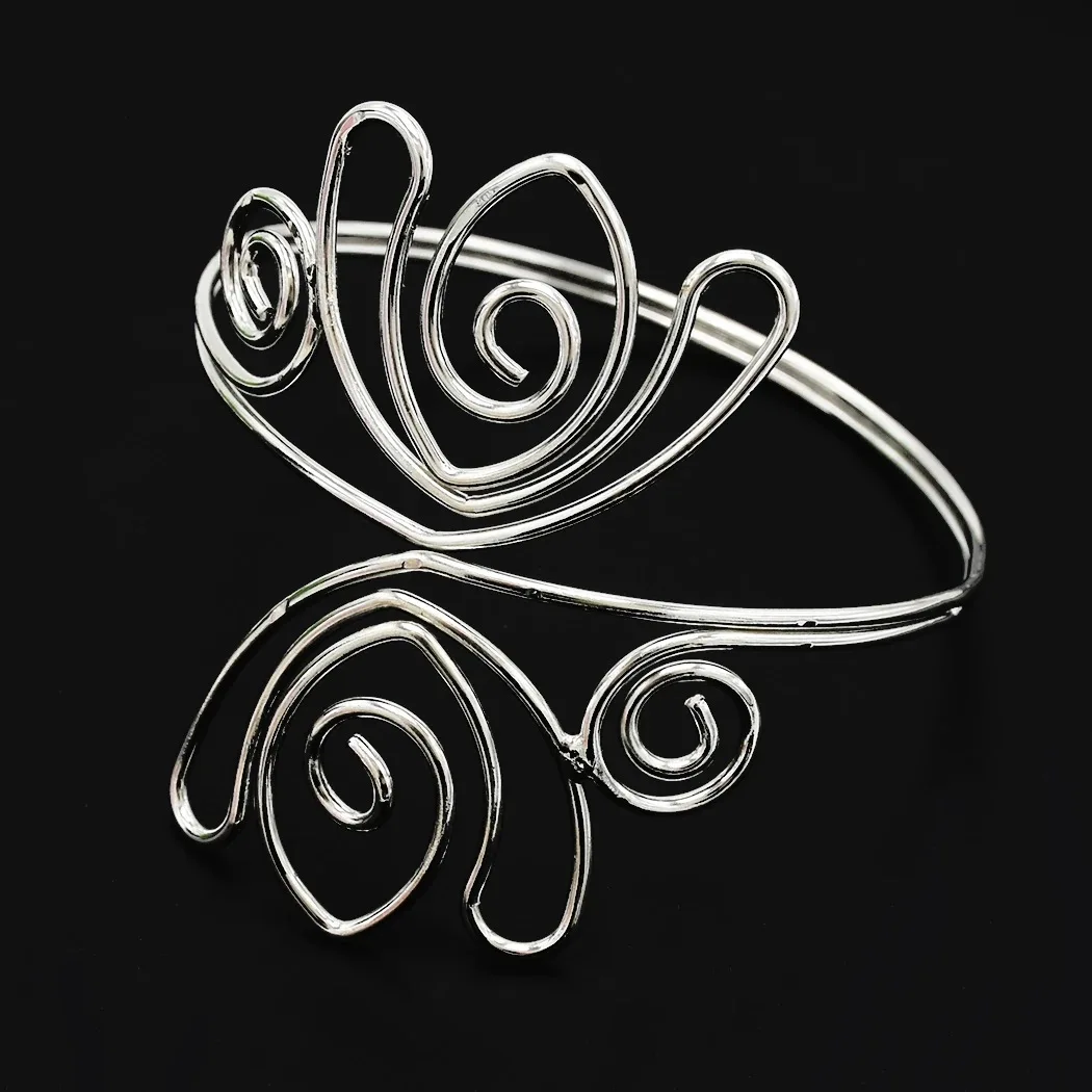 Gold Color Simple Line Butterfly Flower Open Bangles For Women Swirl Charm Armlet Greek Goddess Upper Arm Cuff Bracelet Jewelry