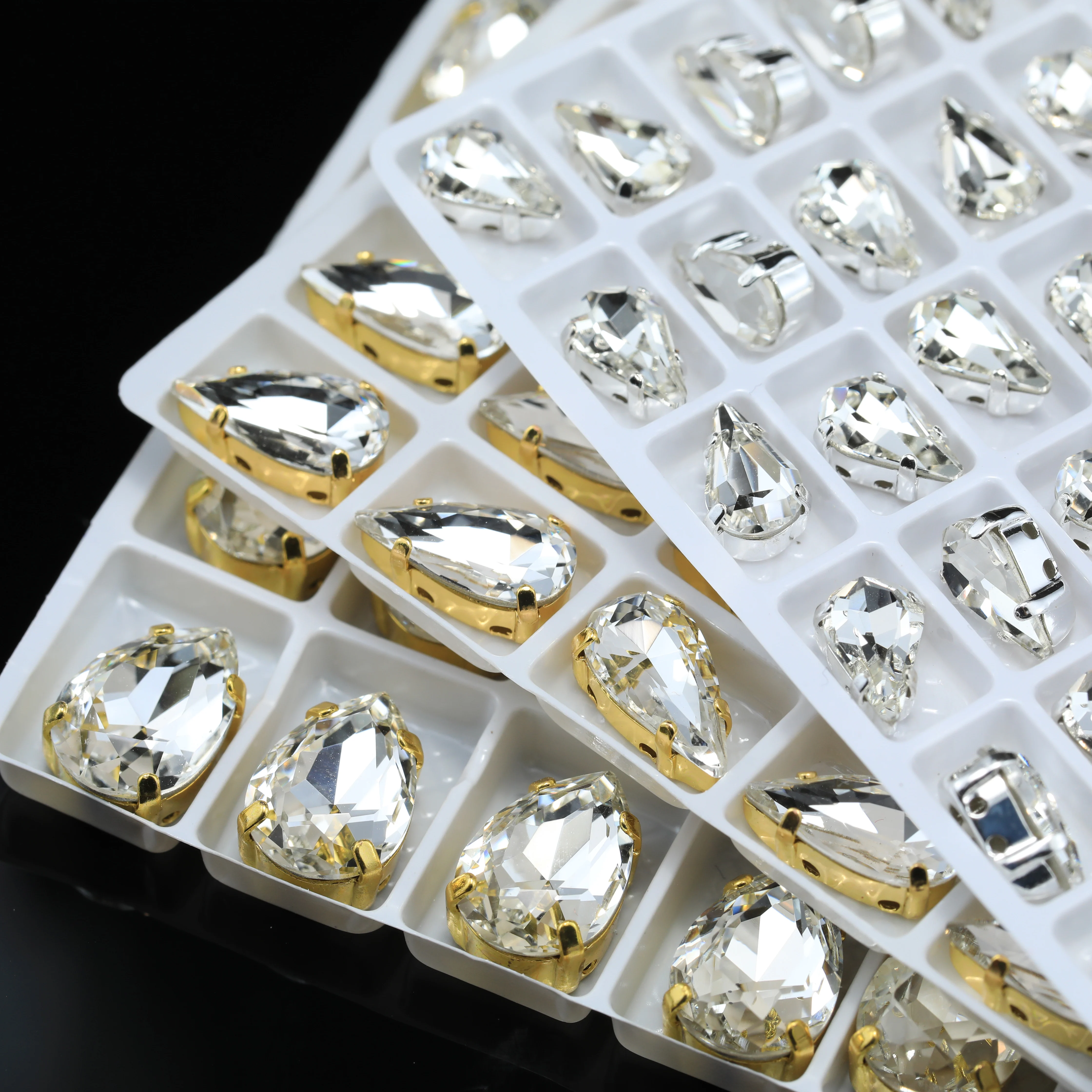 Shiny Glass Crystal T001 DO AB CA  Drop Fancy Stone Xilion Pear Claw Rhinestones For DIY Crafts Wedding Dress Cloth Accessories