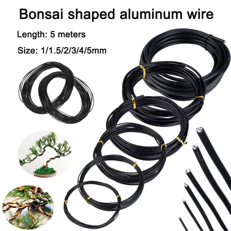 1PCS Garden Bonsai Shape Aluminum Wire (1mm/1.5mm/2mm/3mm/4mm/5mm) Black Six Sizes for Garden and Plant Shapes Length 5 Meters