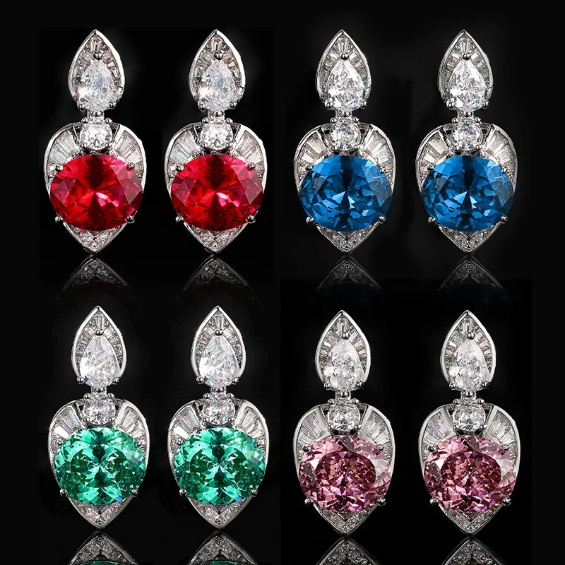 Hot-selling jewelry: gold-plated copper base with red corundum gemstones, vintage style earrings 10*12