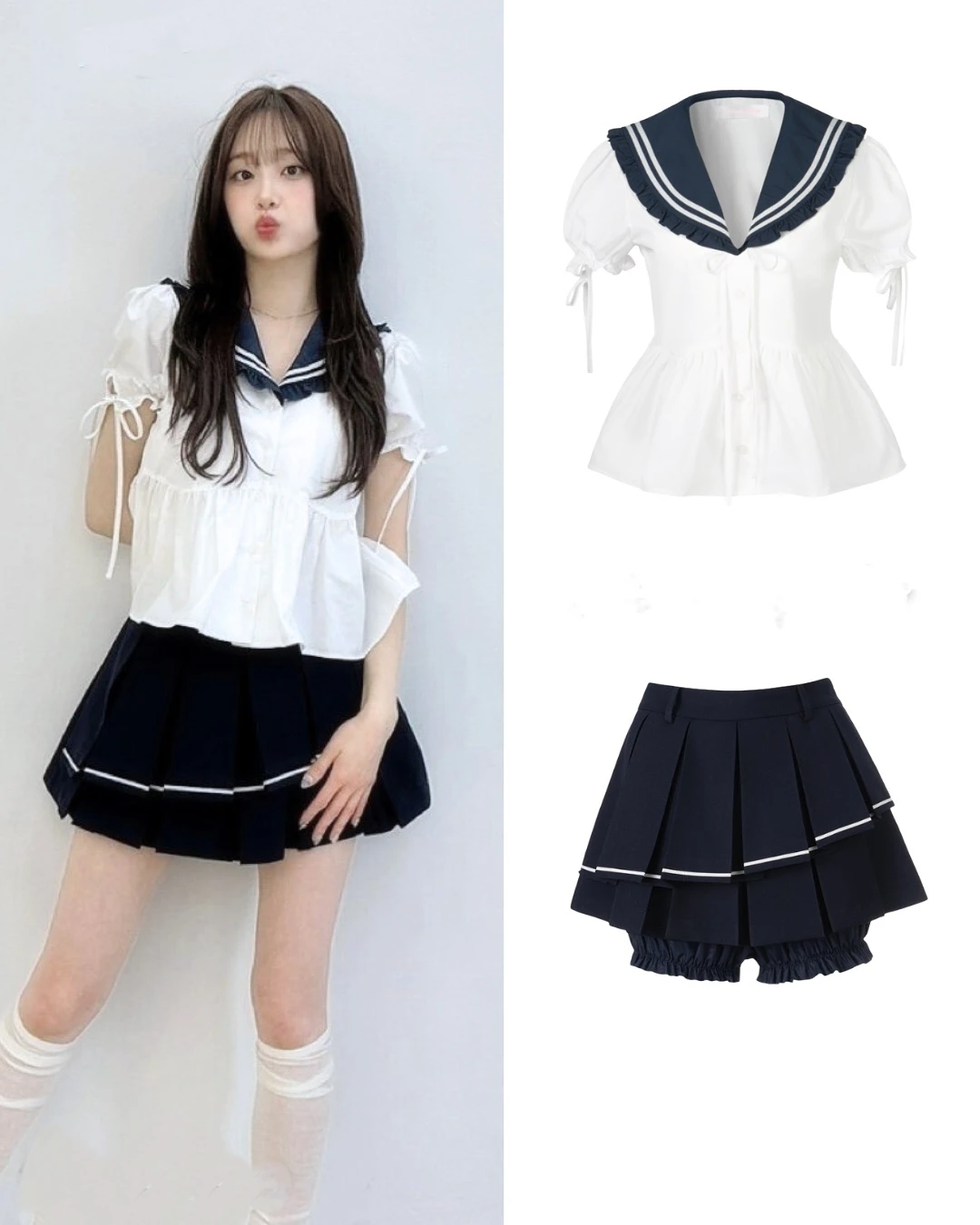 

Naval Style Short Sleeve Shirt Skirt Set Women's Loose Fit Cotton Polyester Blend Anti UV Summer New Arrival Fashion Commute