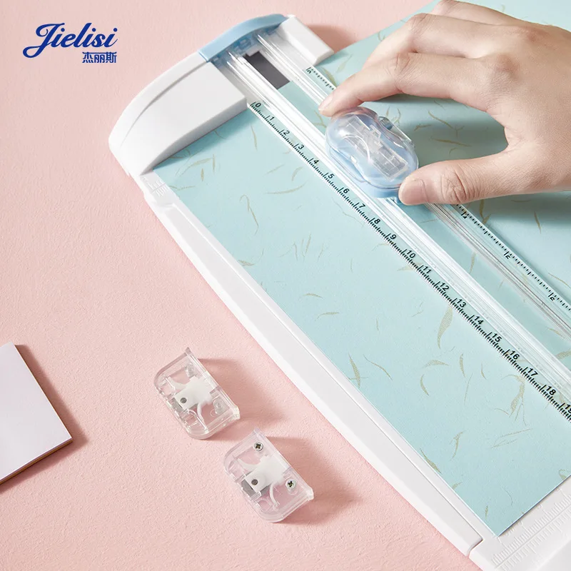 قاطعة ورق متعددة الوظائف مع خط منقط، خط مستقيم، رأس قاطع خط قابل للطي A5 صغير مع مسطرة قطع ورق منزلق صغير