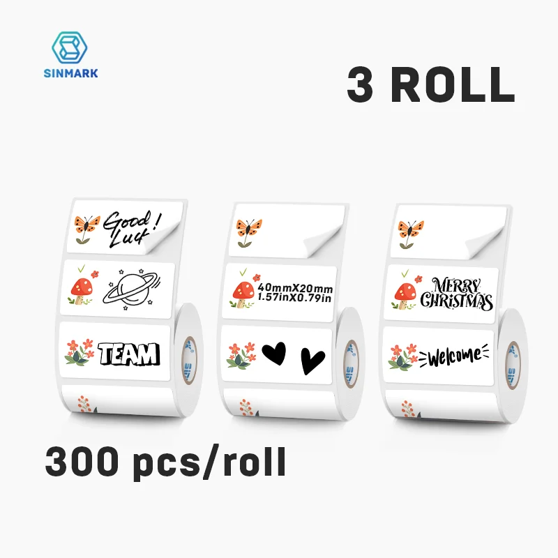 300pcs/roll Cartoon Label Stickers Thermal Paper Cute Blank Stickers Gift Tags Compatible SINMARK Phomemo Portable Printers
