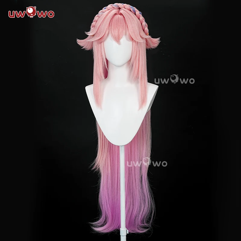 UWOWO Yae Miko Cosplay Wig Genshin Impact Fanart Yae Miko Illustration Hair 100cm Pink Long Hair Halloween Cosplay Wig