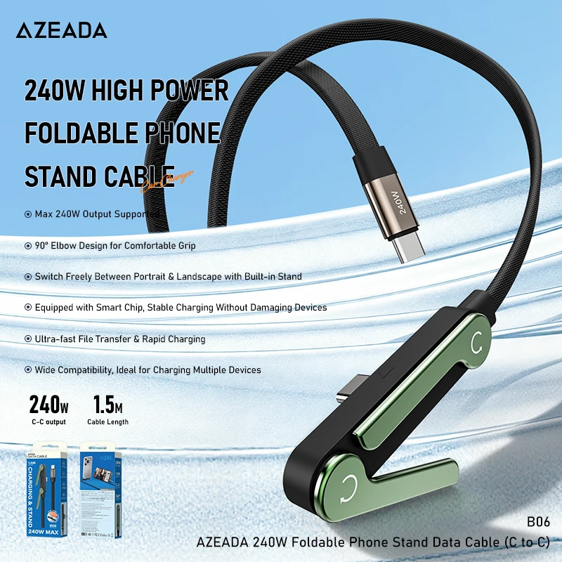 240W 2-in-1 Type-C Charging & Data Cable Fast-charging cable and desktop stand compatible with Huawei, Xiaomi, Samsung devices.