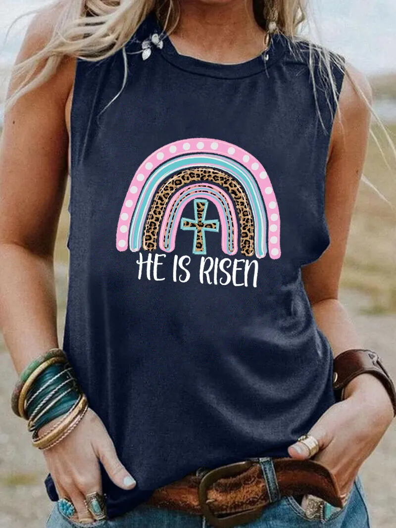 He Is Risen New Arrival Women Sleeveless Christian Tshirt Women Funny Summer Casual Sleeveless Top Faith Shirt Vintage Top Tee