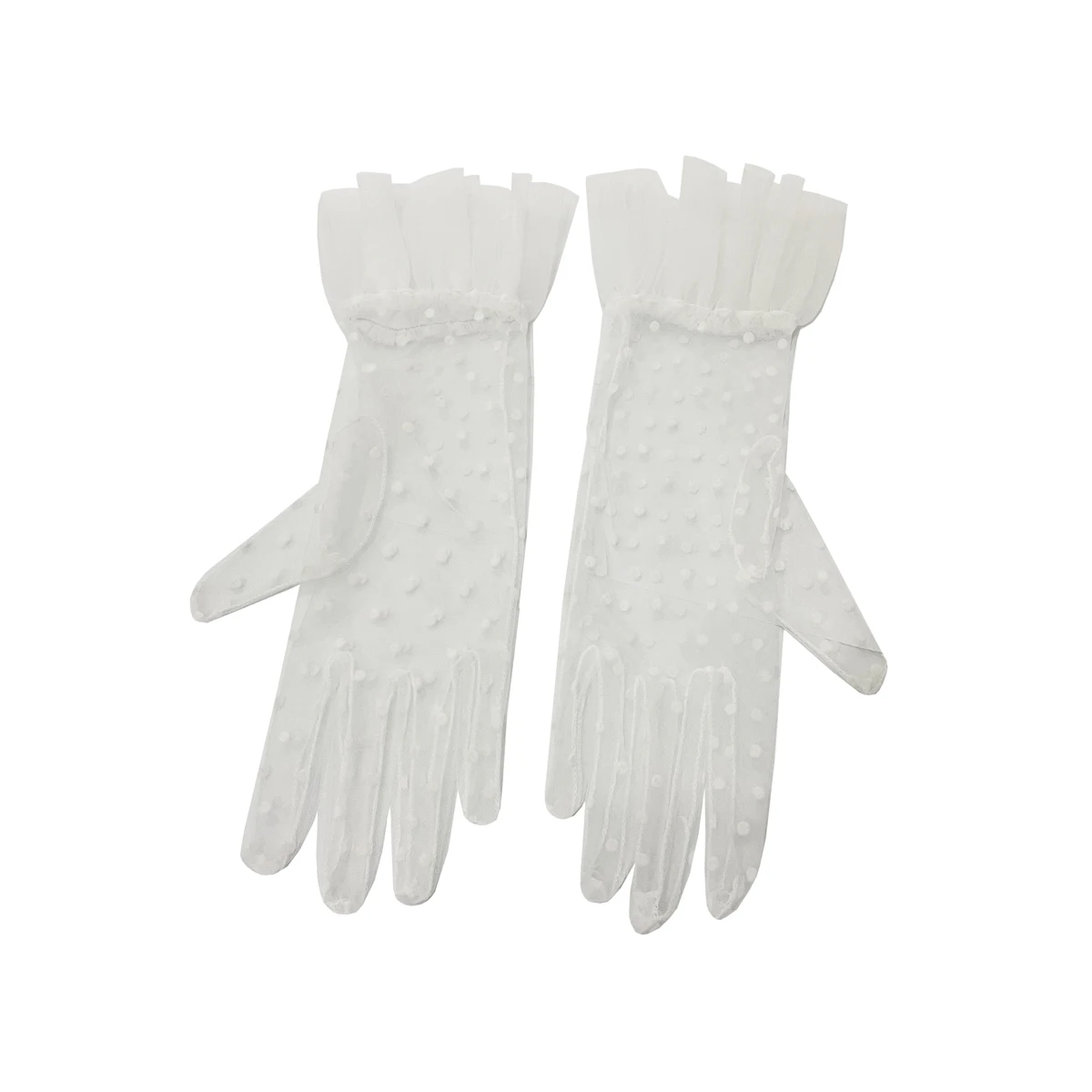 WG063 Guantes de novia hechos a mano para boda, guantes de tul suave con puntos y volantes, guantes cortos de muñeca blancos para novias y damas de honor, guantes para desfile para mujeres