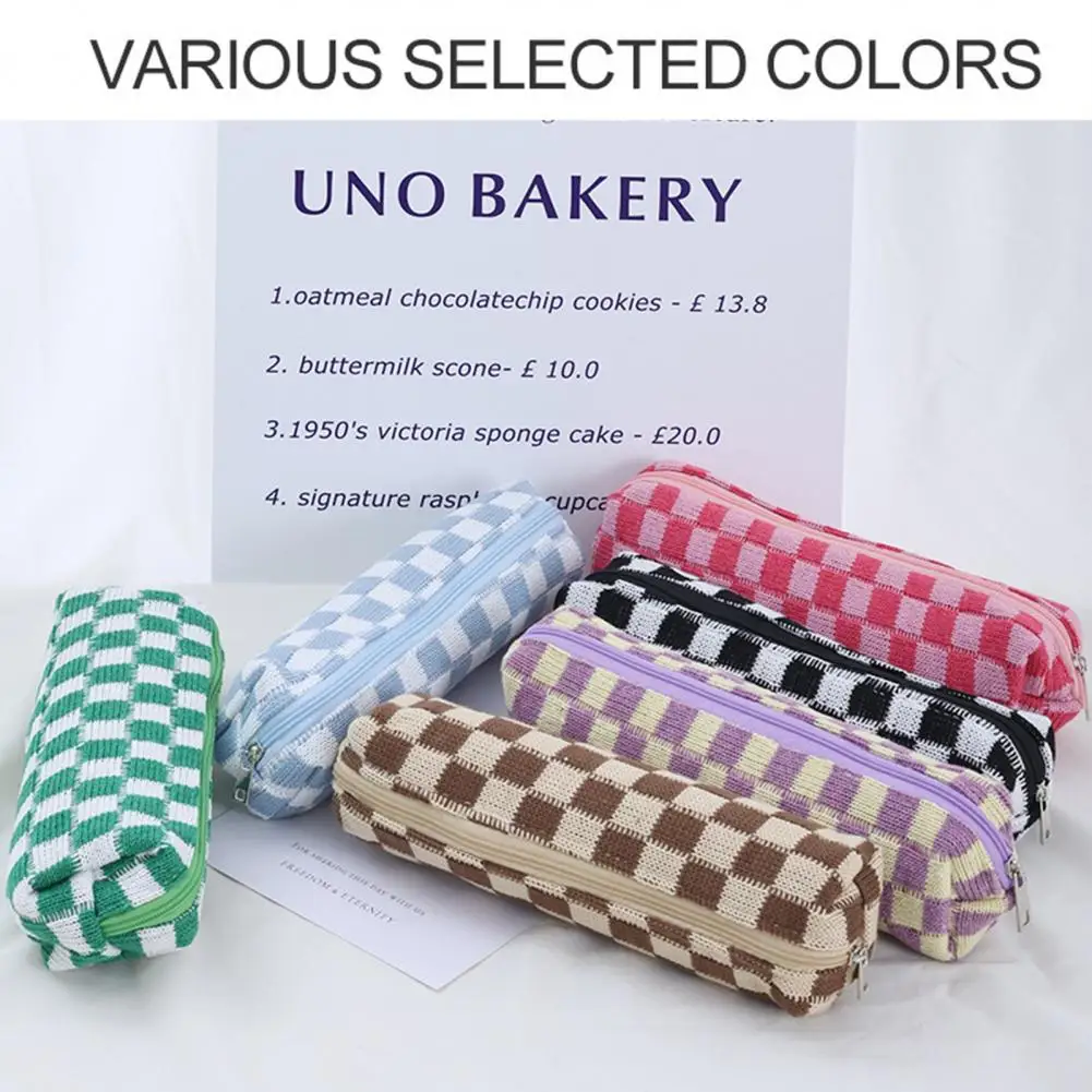 Трикотажная Шахматная сумка для ручек, хранение макияжа, канцелярские принадлежности для студентов, чехол для карандашей, школьные принадлежности