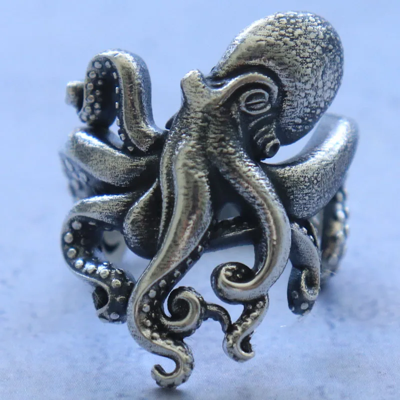 14 جرام ثلاثية الأبعاد كبيرة كراكن الأخطبوط مخالب الذهب خواتم رجالي مخصصة 925 الصلبة خاتم فضة مقاسات عديدة 7-13