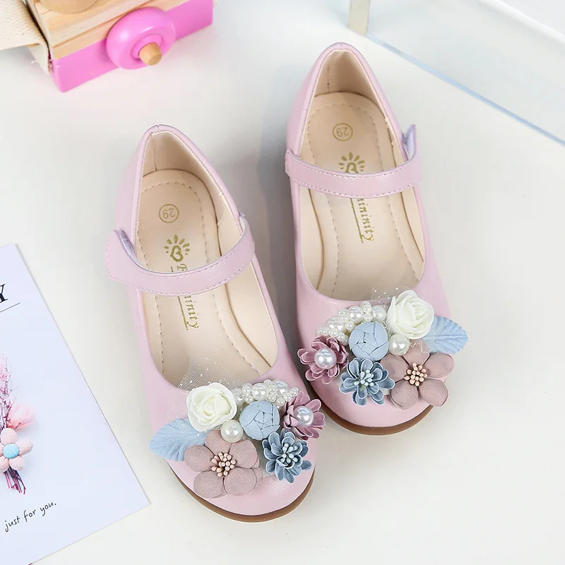 New Spring Children Girls Princess Shoes With Flowers Girls Kids Shoes for Dance Party Princess Baby Leather Shoes