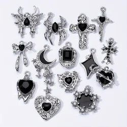 5pcs New Moon Star Enamel Charms Random Mix Dark Y2K Fashion Style Pendants For Making Handmade DIY Jewelry Accessories Necklace