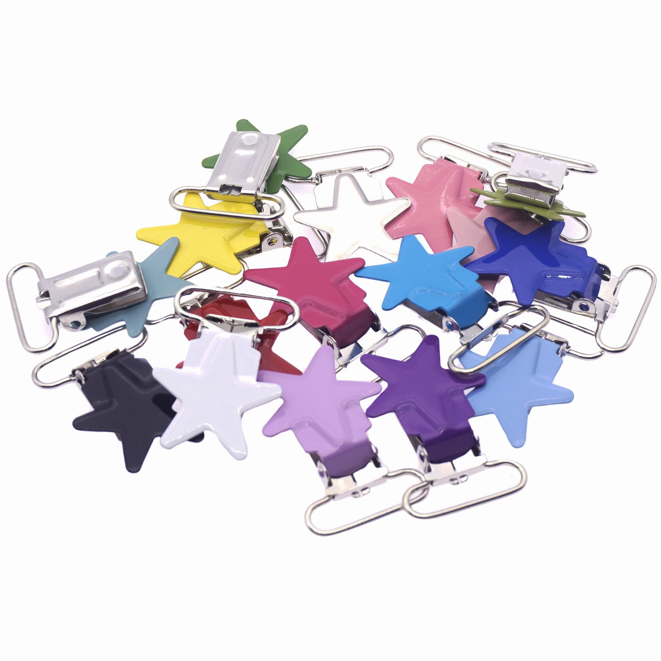 160 pcs 1'' 25mm 16 Colors Assorted Enamel Star Shape Metal Baby Pacifier Clip / Binky Soother Mitten Suspender Clips Holder