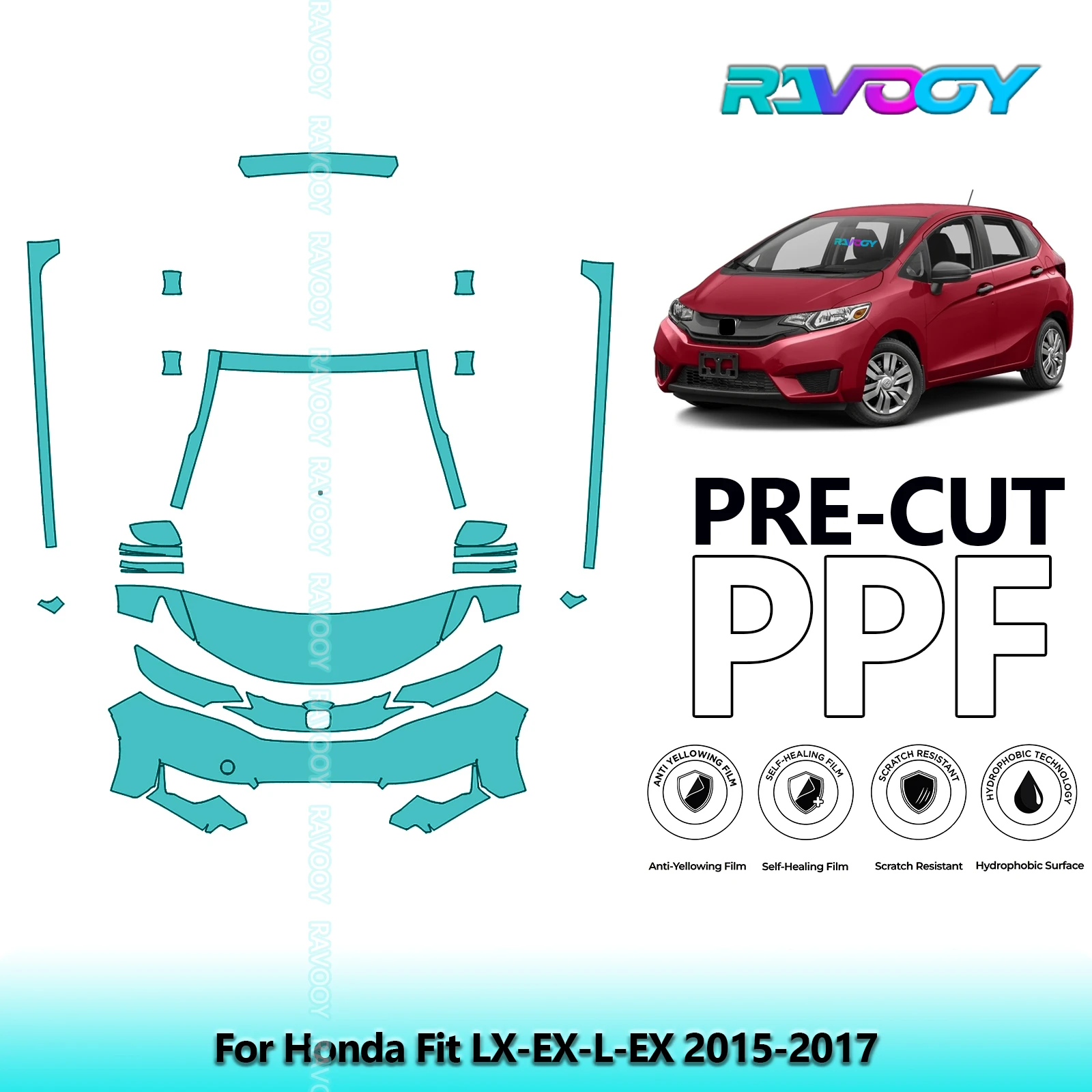 

8.5Mil Precut Paint Protection Film PPF Clear Bra Front Kit+Rockers For Honda Fit LX-EX-L-EX 2015-2017