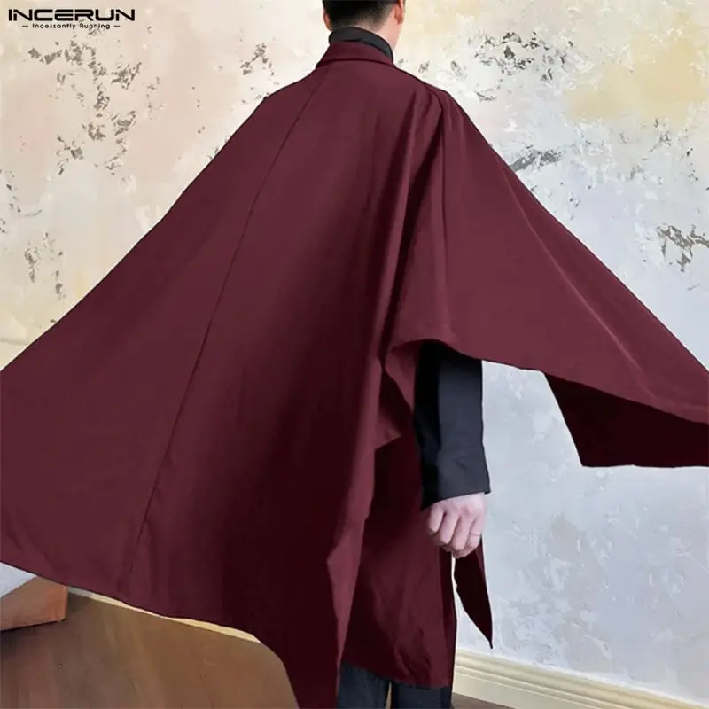 

INCERUN Men Irregular Shirt Solid Color Lapel Long Sleeve Male Cloak Cape Streetwear Oversize Long Style Shirts Men Ponchos 2025
