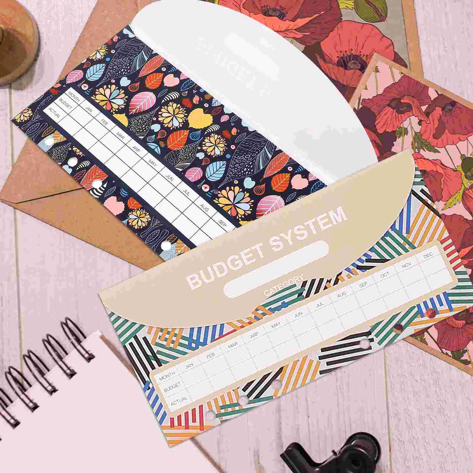 12 Pcs Budget Card Pattern with Hole Cash Plan Consumption Envelope Money Envelopes for Budgeting Binder Pockets Paper