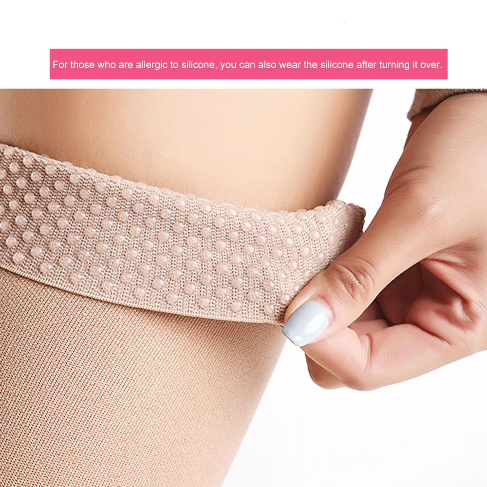 1 Paar oberschenkelhohe Kompressionsstrümpfe mit Silikonband, 20–30 mmHg Fußlose Stützmanschetten, Kompressionsschläuche für Krampfadern – Detail 5